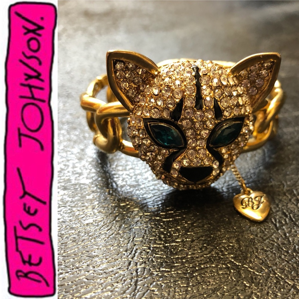 Panther Stretch Bracelet Gold Chain Sequin Emerald